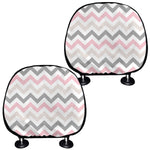 Pink White And Grey Chevron Print Car Headrest Covers