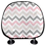 Pink White And Grey Chevron Print Car Headrest Covers