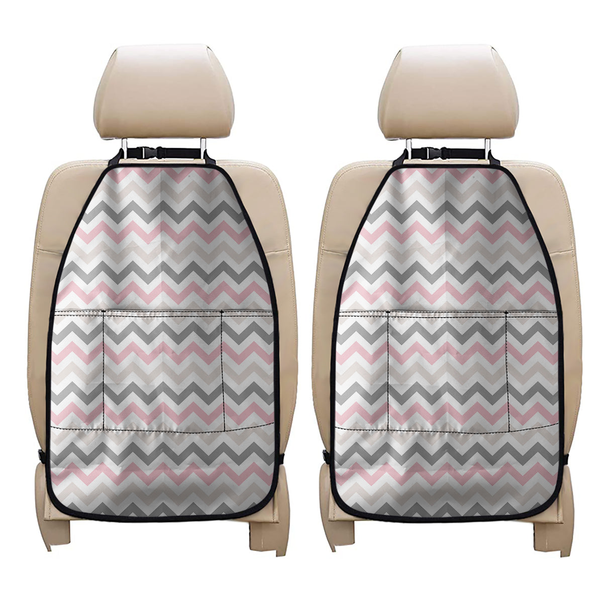 Pink White And Grey Chevron Print Car Seat Organizers