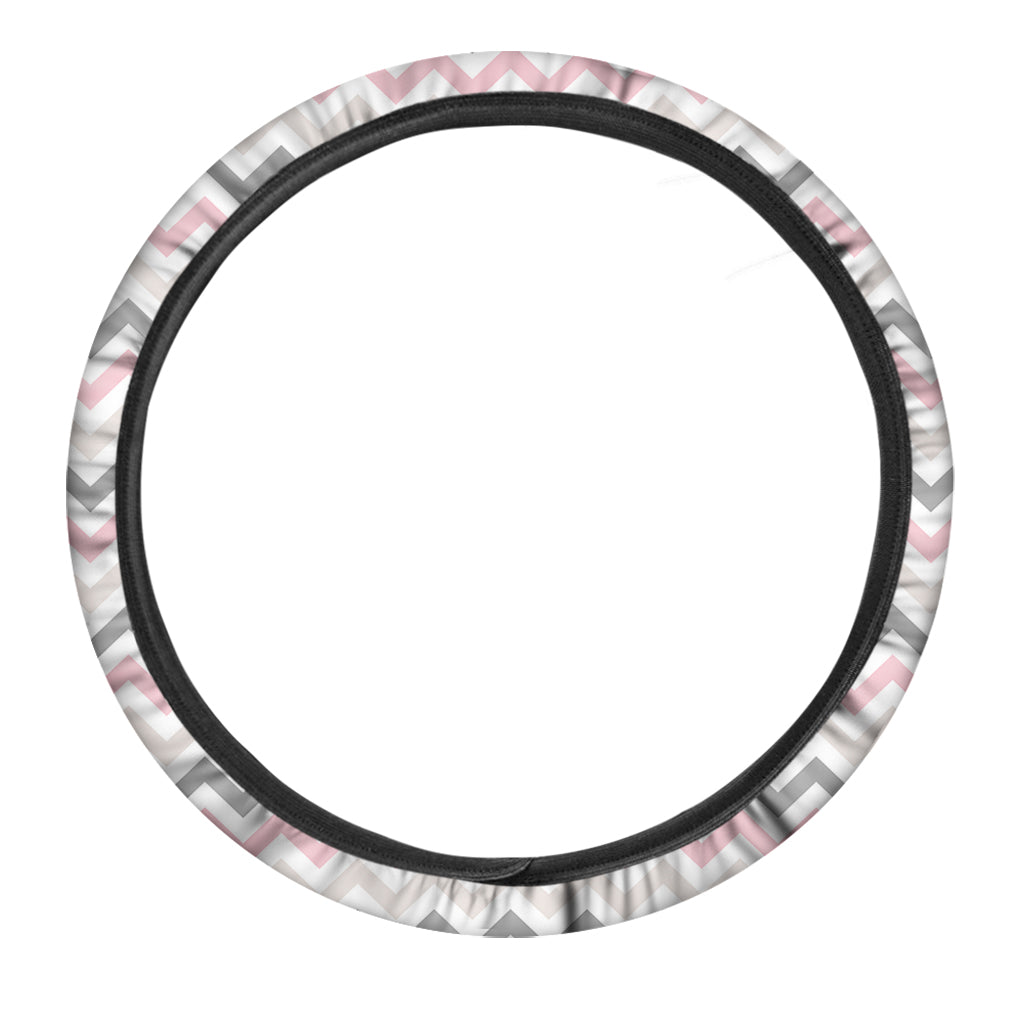 Pink White And Grey Chevron Print Car Steering Wheel Cover