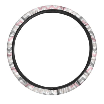 Pink White And Grey Chevron Print Car Steering Wheel Cover