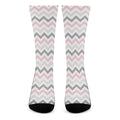 Pink White And Grey Chevron Print Crew Socks