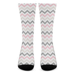 Pink White And Grey Chevron Print Crew Socks