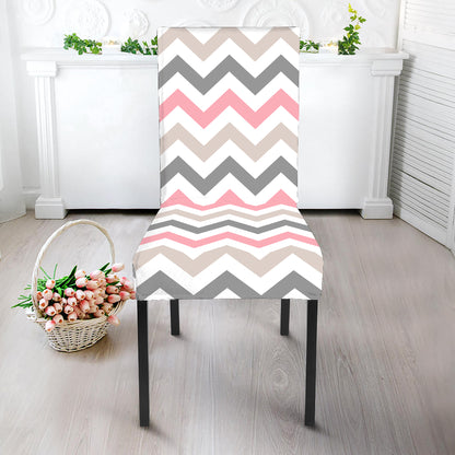 Pink White And Grey Chevron Print Dining Chair Slipcover
