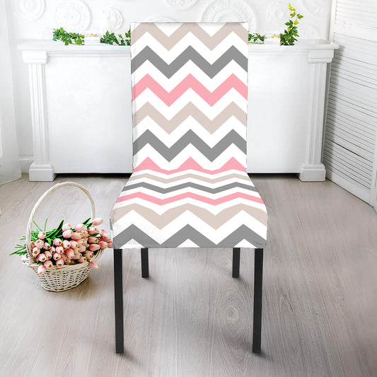 Pink White And Grey Chevron Print Dining Chair Slipcover
