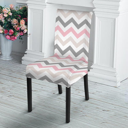 Pink White And Grey Chevron Print Dining Chair Slipcover