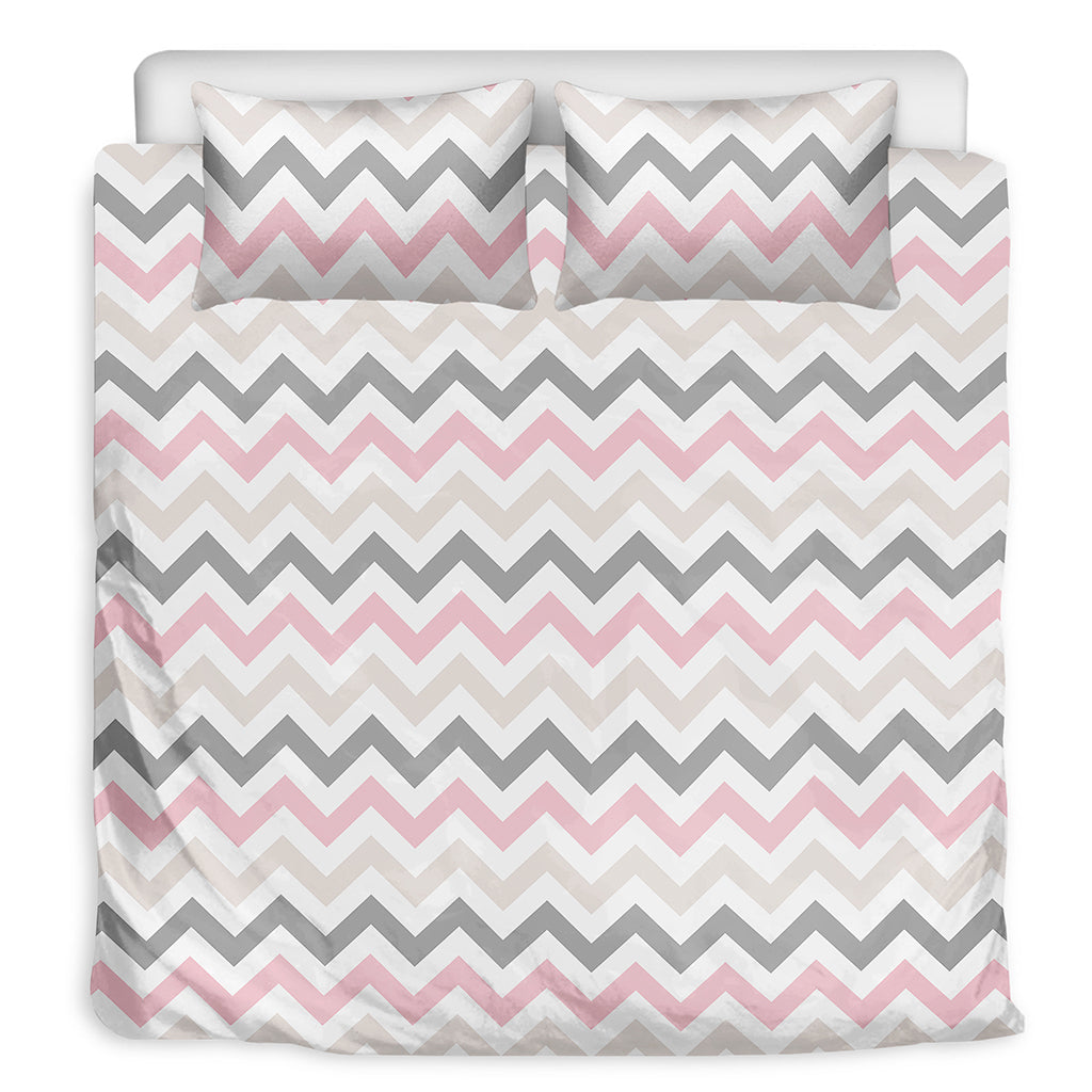 Pink White And Grey Chevron Print Duvet Cover Bedding Set
