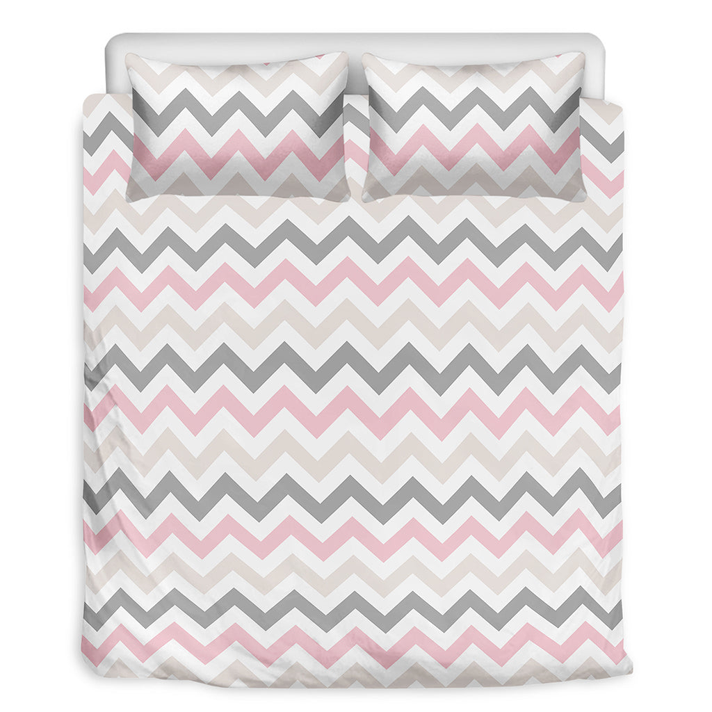Pink White And Grey Chevron Print Duvet Cover Bedding Set