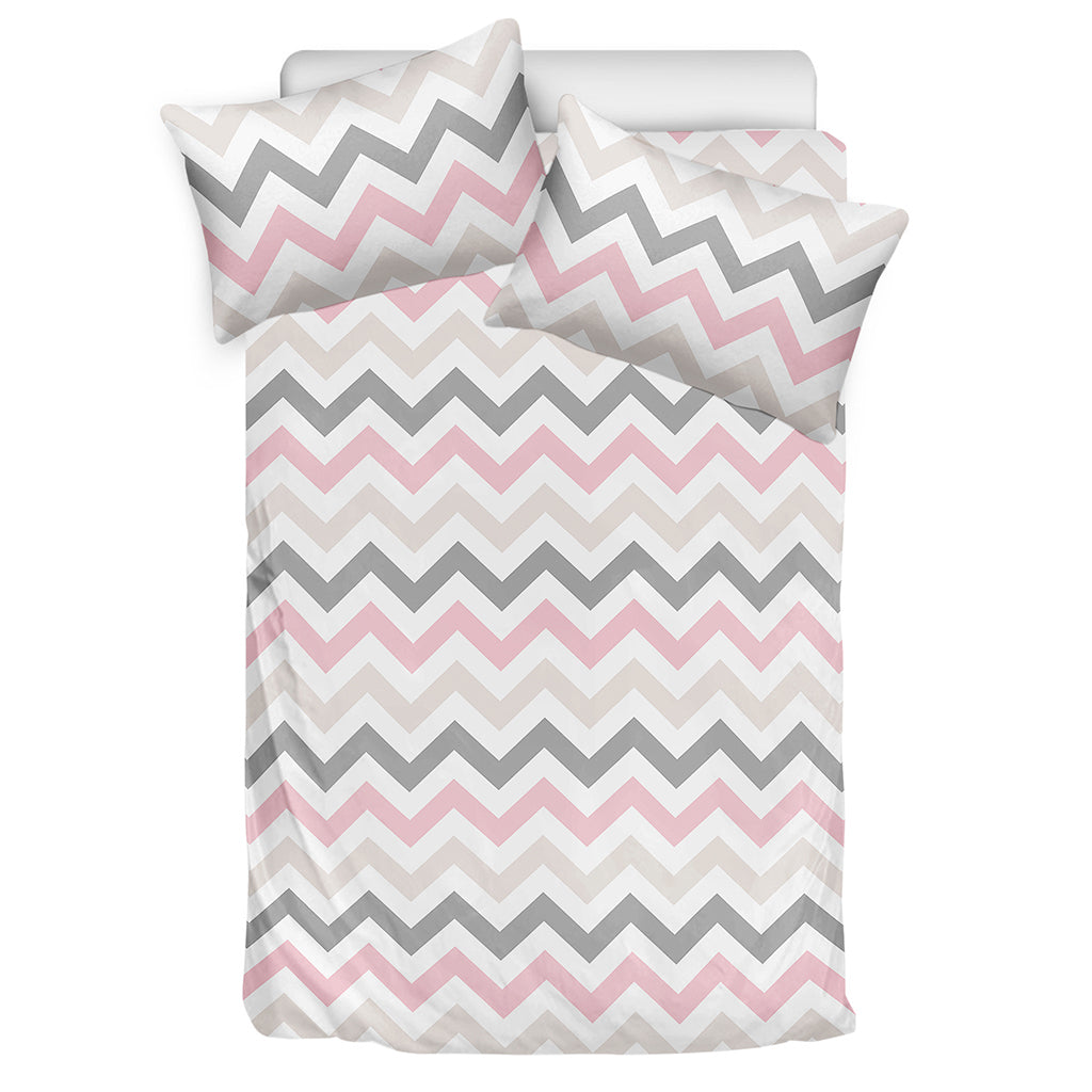 Pink White And Grey Chevron Print Duvet Cover Bedding Set