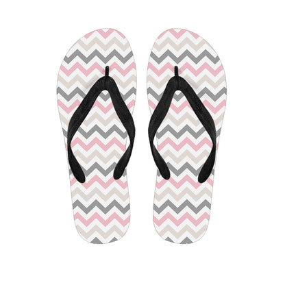 Pink White And Grey Chevron Print Flip Flops