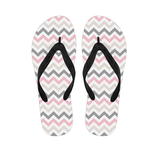 Pink White And Grey Chevron Print Flip Flops