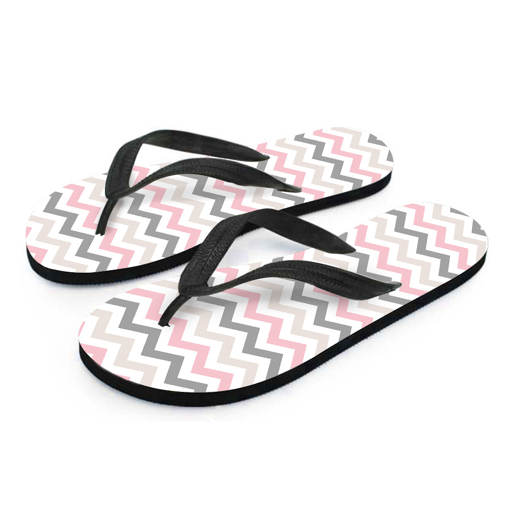 Pink White And Grey Chevron Print Flip Flops