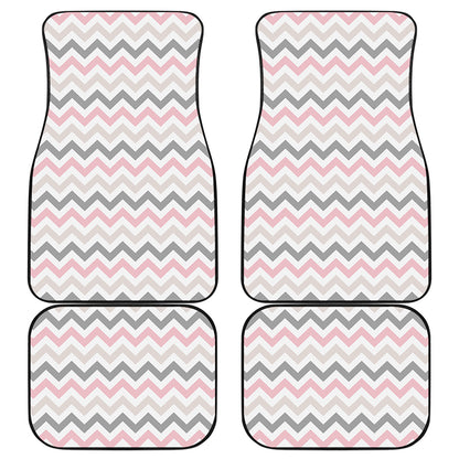 Pink White And Grey Chevron Print Front and Back Car Floor Mats