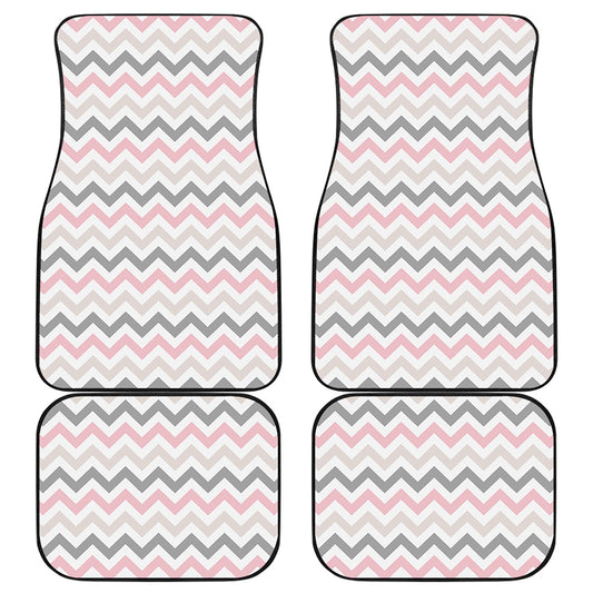 Pink White And Grey Chevron Print Front and Back Car Floor Mats