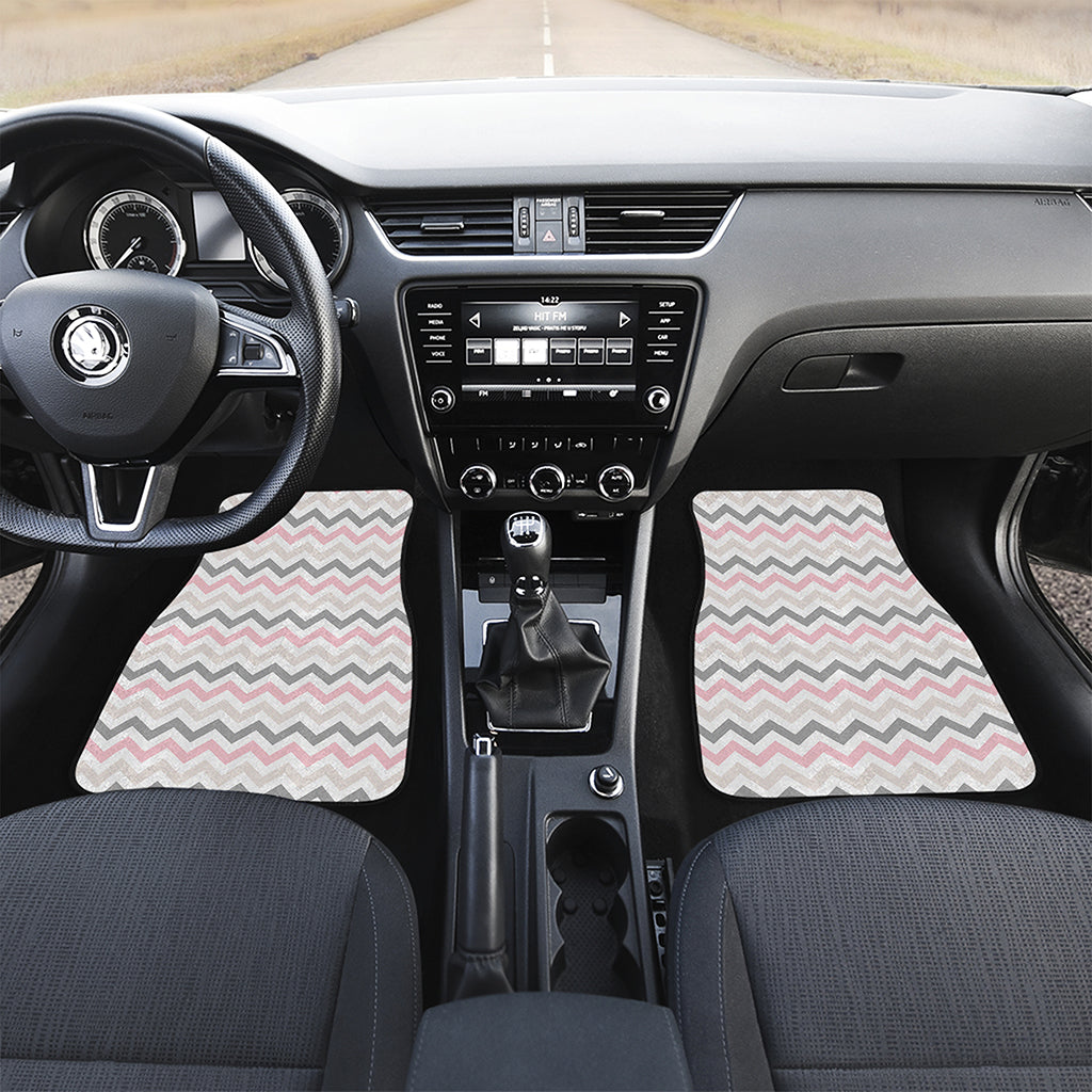 Pink White And Grey Chevron Print Front and Back Car Floor Mats