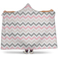 Pink White And Grey Chevron Print Hooded Blanket