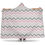 Pink White And Grey Chevron Print Hooded Blanket