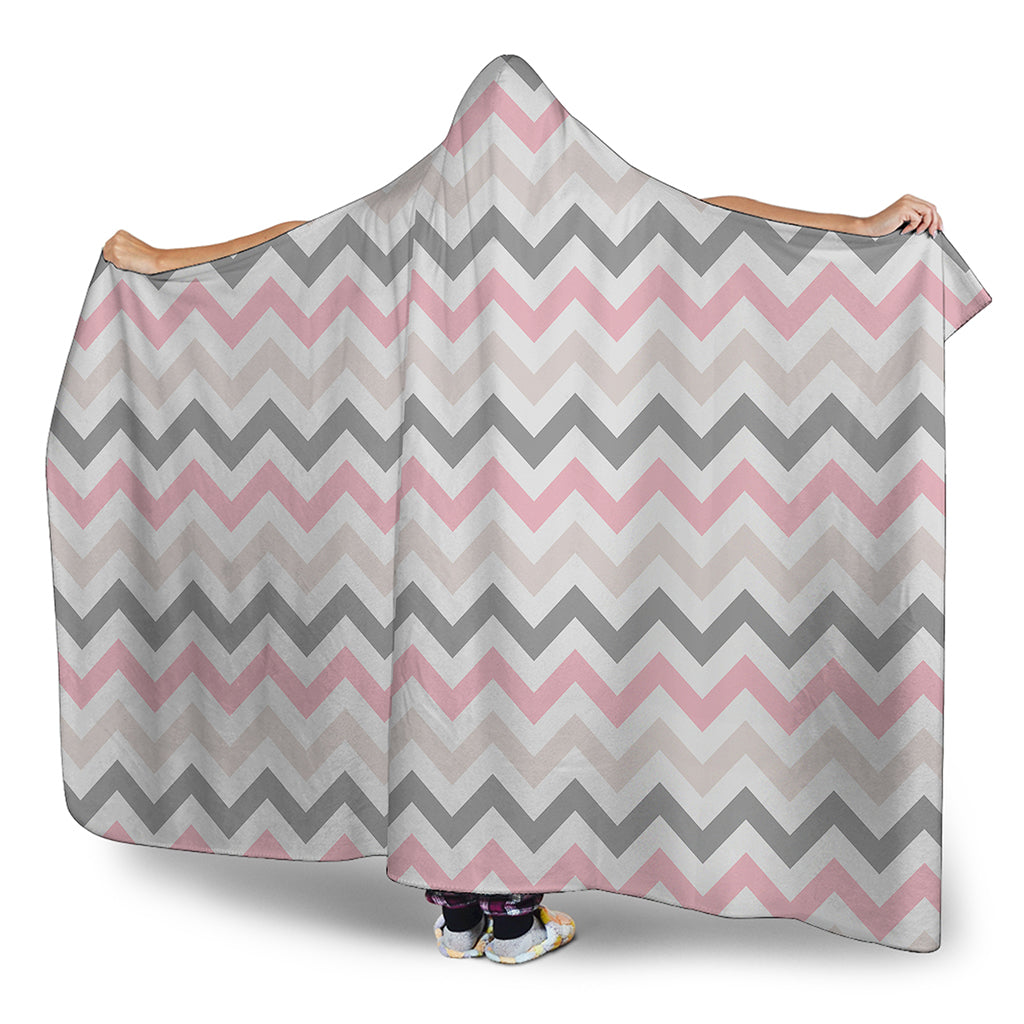 Pink White And Grey Chevron Print Hooded Blanket