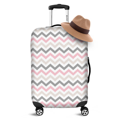 Pink White And Grey Chevron Print Luggage Cover