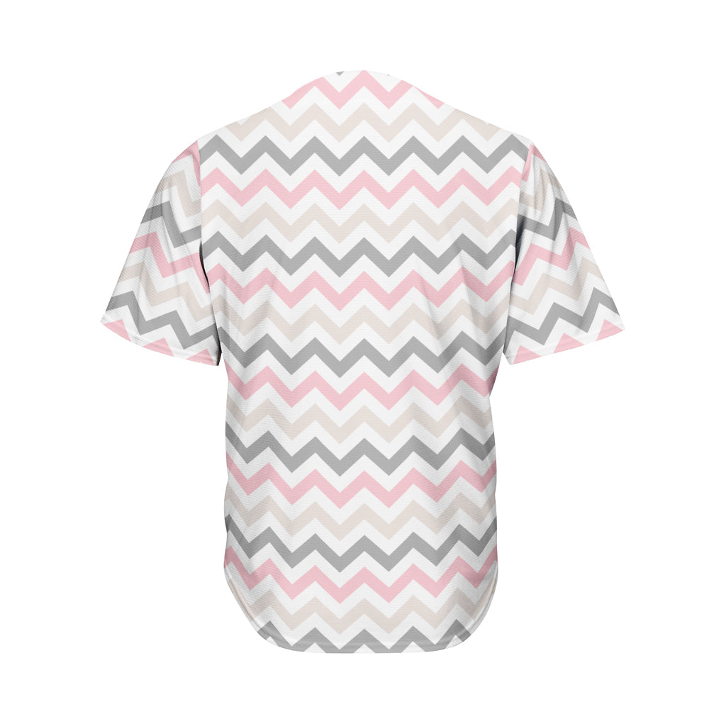 Pink White And Grey Chevron Print Men's Baseball Jersey