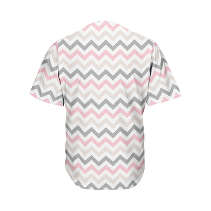 Pink White And Grey Chevron Print Men's Baseball Jersey