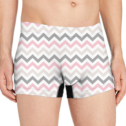 Pink White And Grey Chevron Print Men's Boxer Briefs