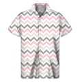 Pink White And Grey Chevron Print Men's Short Sleeve Shirt