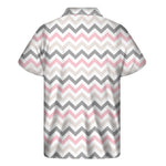 Pink White And Grey Chevron Print Men's Short Sleeve Shirt