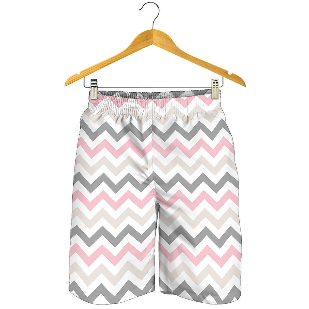 Pink White And Grey Chevron Print Men's Shorts