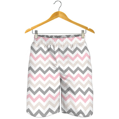 Pink White And Grey Chevron Print Men's Shorts