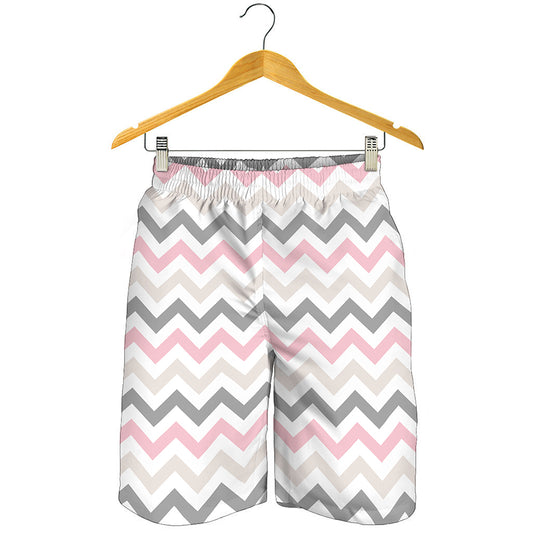 Pink White And Grey Chevron Print Men's Shorts