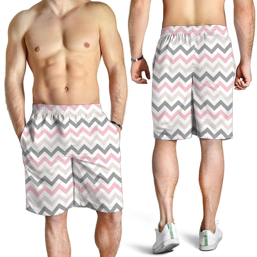 Pink White And Grey Chevron Print Men's Shorts