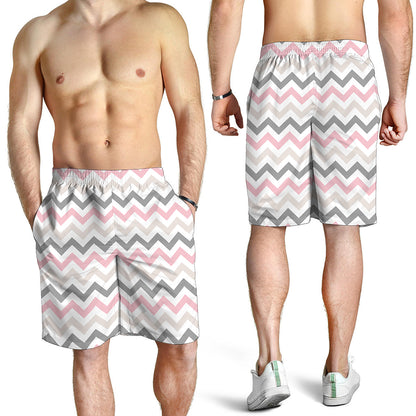 Pink White And Grey Chevron Print Men's Shorts