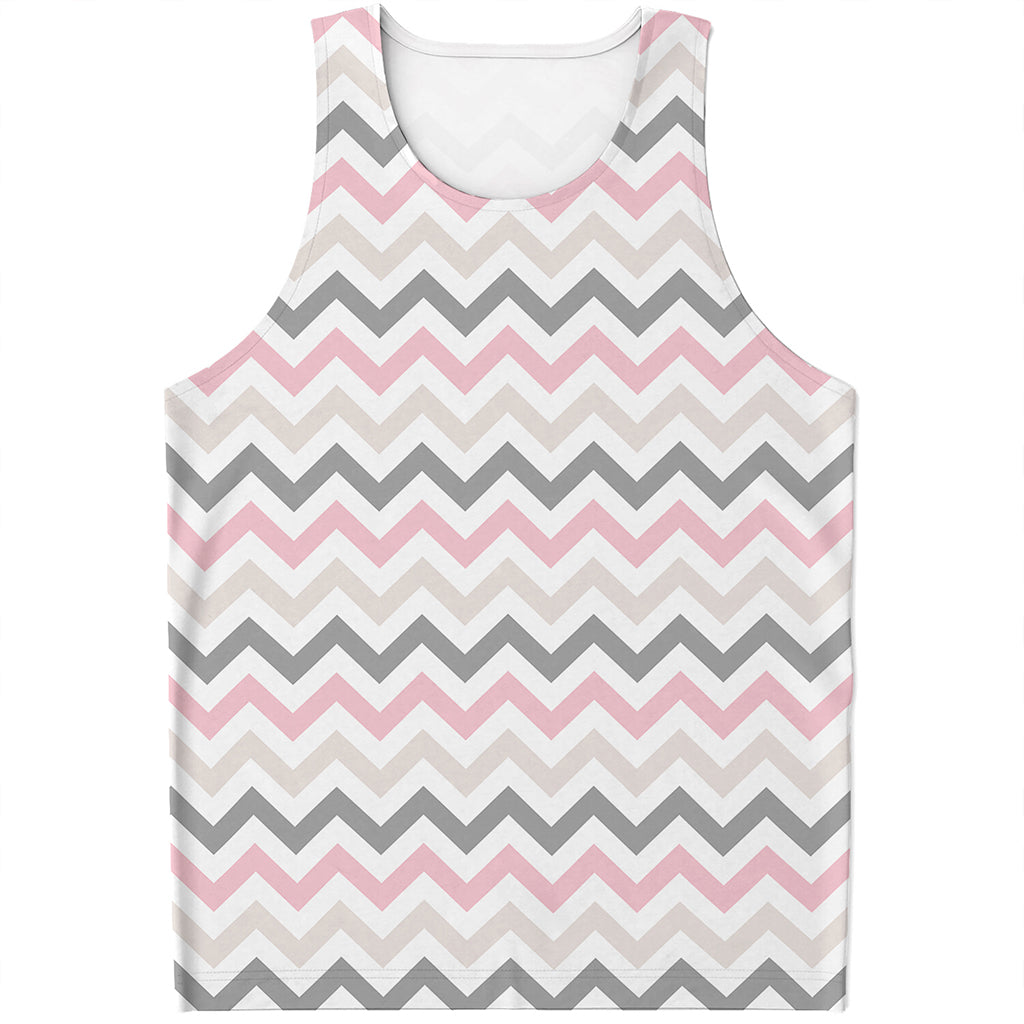 Pink White And Grey Chevron Print Men's Tank Top