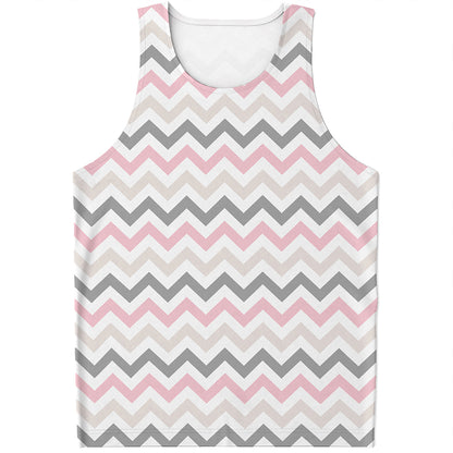 Pink White And Grey Chevron Print Men's Tank Top