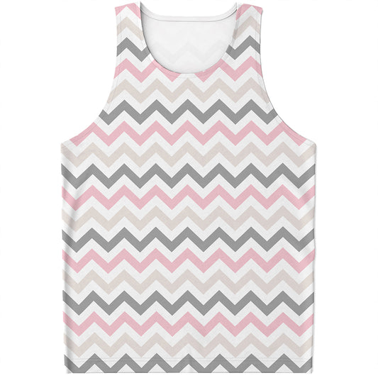 Pink White And Grey Chevron Print Men's Tank Top