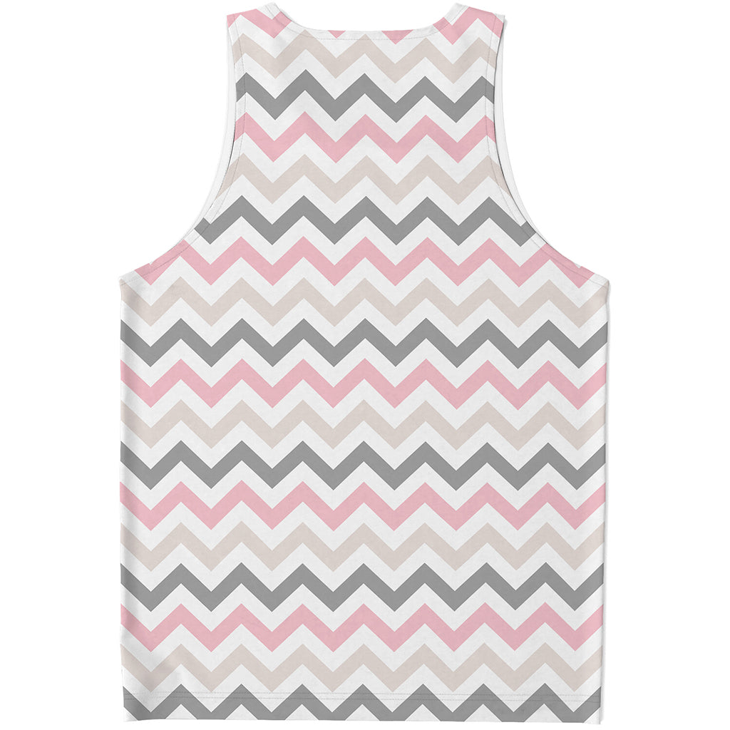 Pink White And Grey Chevron Print Men's Tank Top