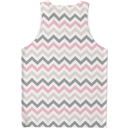 Pink White And Grey Chevron Print Men's Tank Top