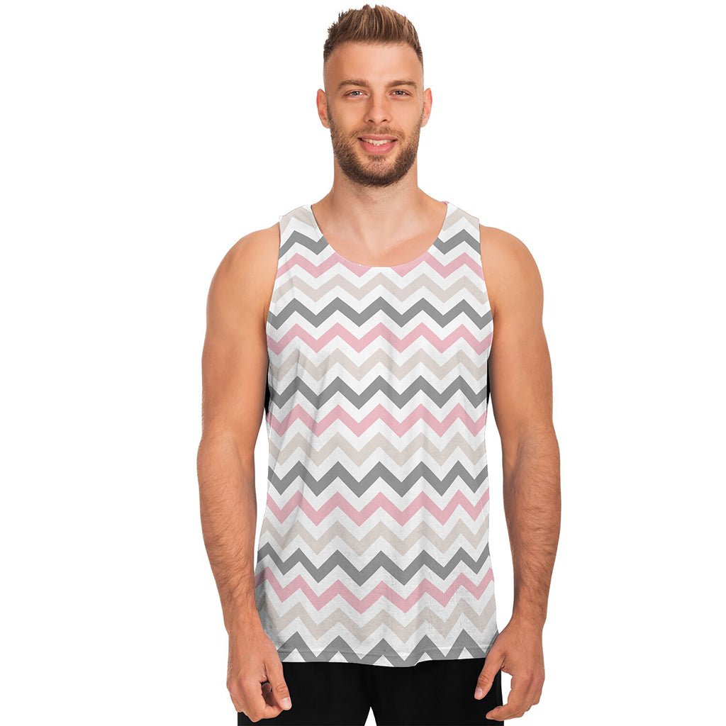 Pink White And Grey Chevron Print Men's Tank Top