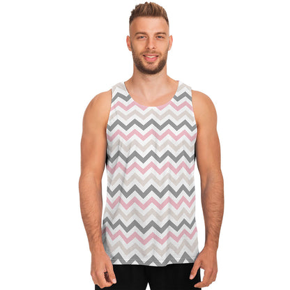Pink White And Grey Chevron Print Men's Tank Top