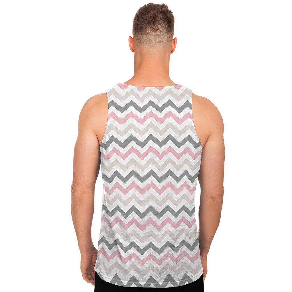 Pink White And Grey Chevron Print Men's Tank Top