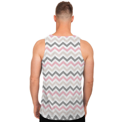 Pink White And Grey Chevron Print Men's Tank Top