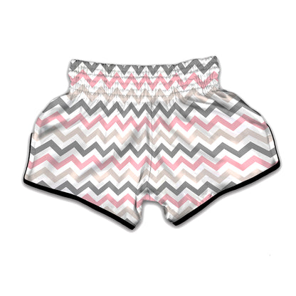 Pink White And Grey Chevron Print Muay Thai Boxing Shorts
