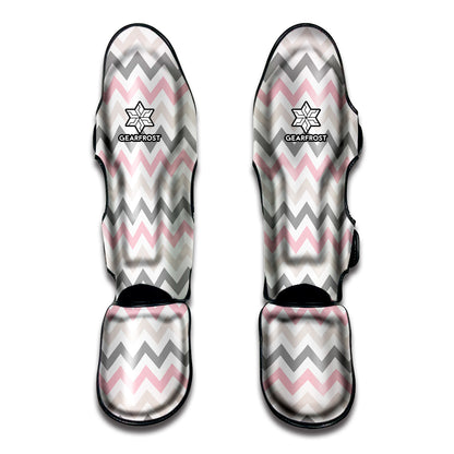 Pink White And Grey Chevron Print Muay Thai Shin Guard