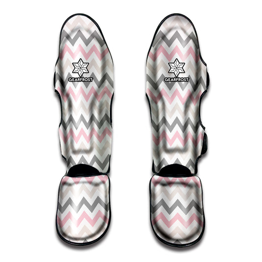 Pink White And Grey Chevron Print Muay Thai Shin Guard