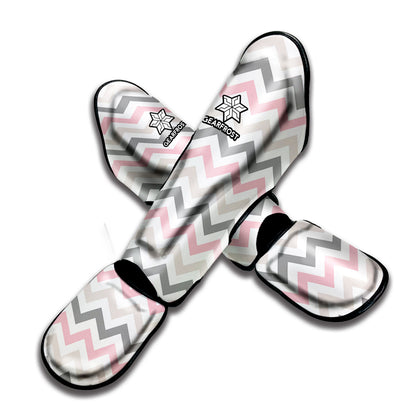 Pink White And Grey Chevron Print Muay Thai Shin Guard