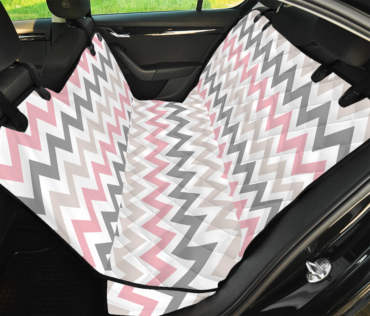Pink White And Grey Chevron Print Pet Car Back Seat Cover