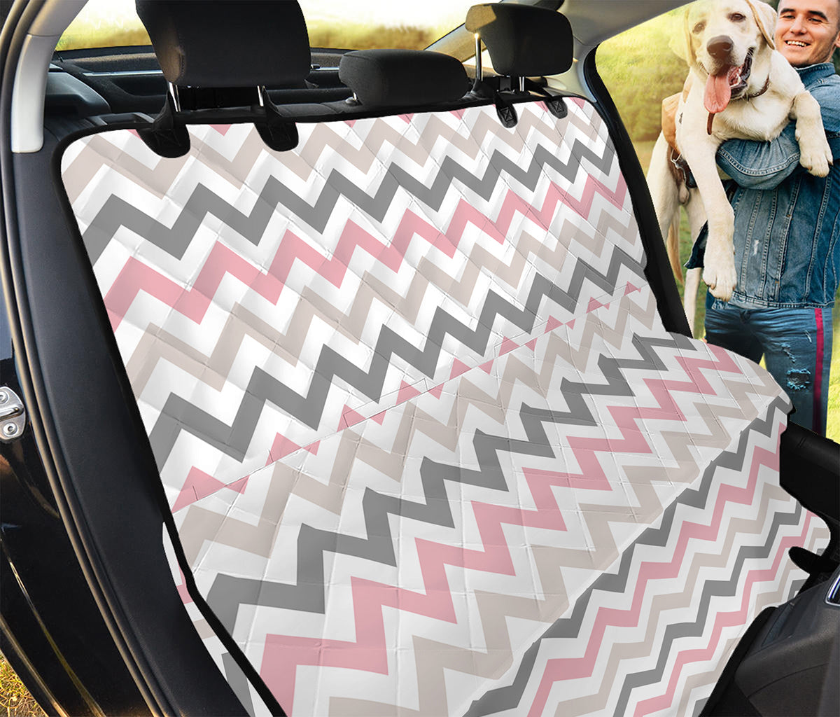 Pink White And Grey Chevron Print Pet Car Back Seat Cover