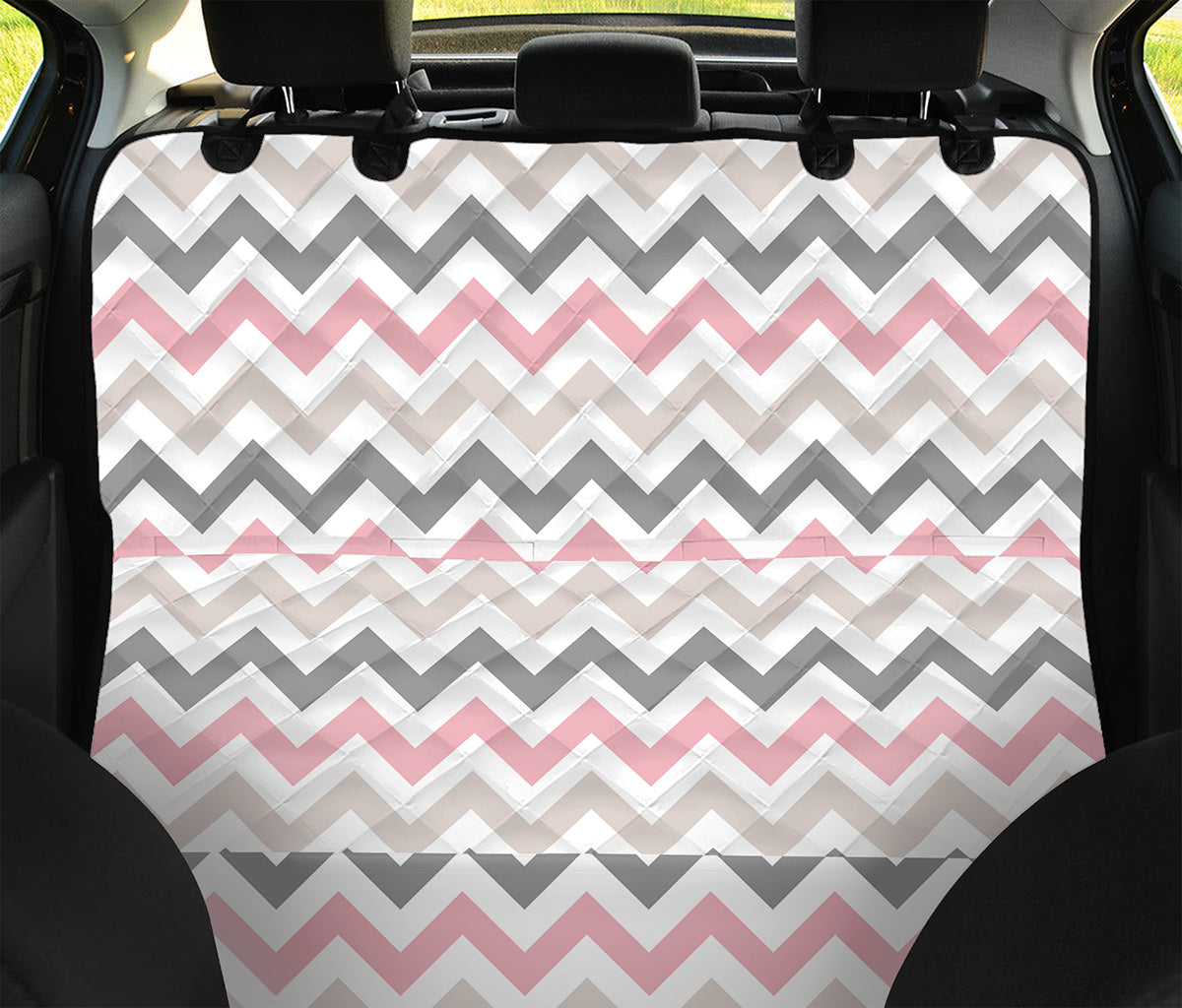 Pink White And Grey Chevron Print Pet Car Back Seat Cover