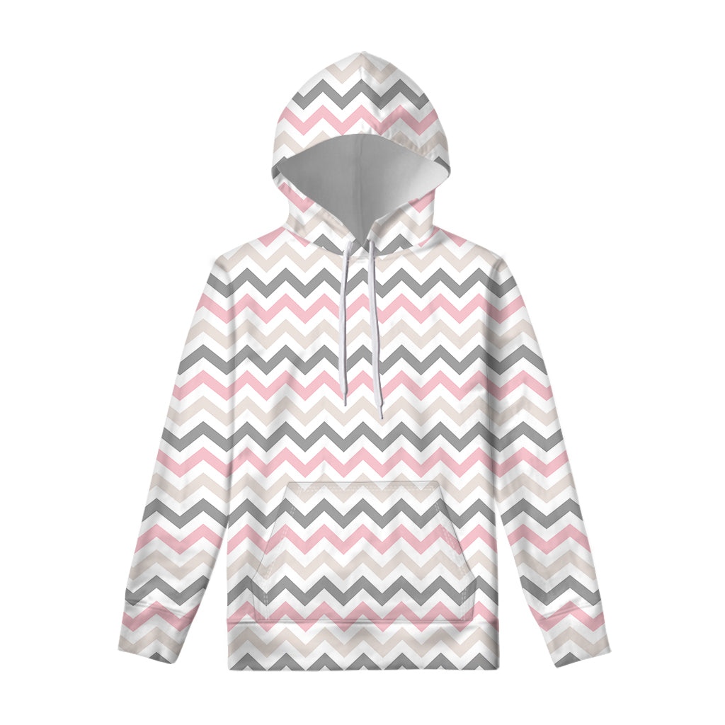 Pink White And Grey Chevron Print Pullover Hoodie